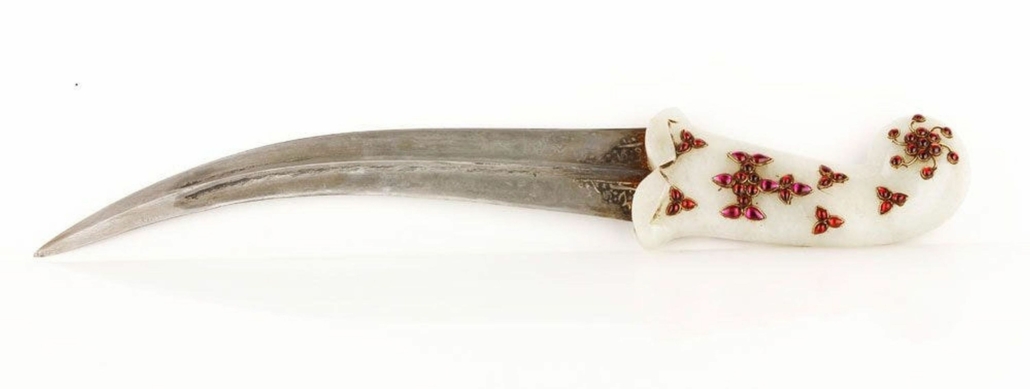 A Pakistani or Afghan dagger with a carved jade handle achieved $3,750 plus the buyer’s premium in 2014. Image courtesy of Kaminski Auctions and LiveAuctioneers