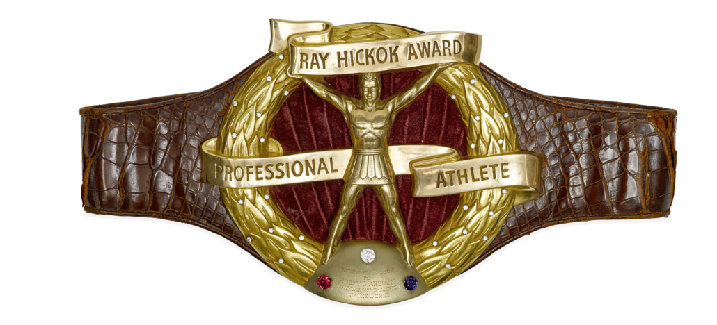 Hickok Award belt won by Rocky Marciano in 1952, est. $80,000-$120,000. Image courtesy of Bonhams