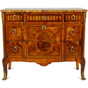 Louis XV/XVI transitional style marquetry marble-top commode, est. $2,000-$4,000