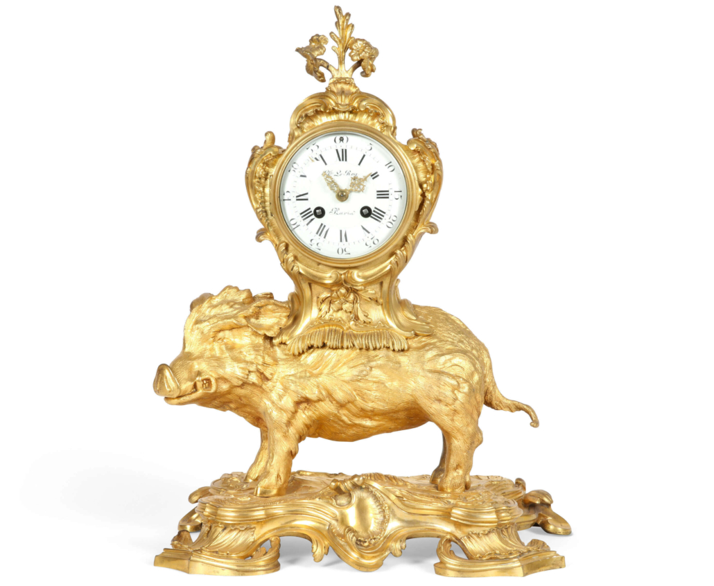  Louis XV-style gilt bronze boar form mantel clock, est. $3,000-$5,000