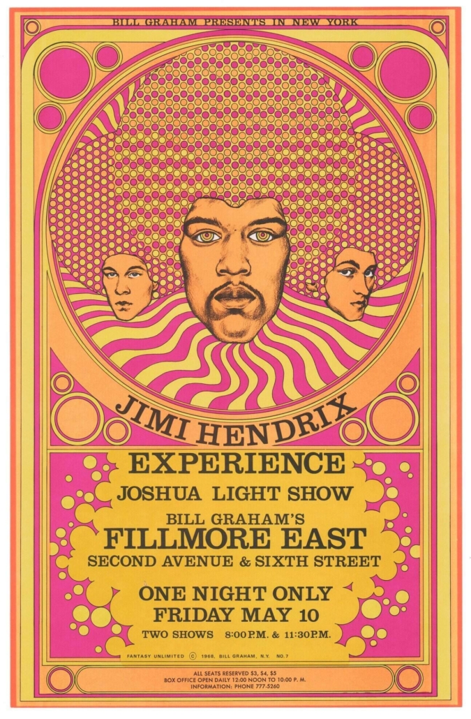 1968 Jimi Hendrix Fillmore East concert poster in exceptional condition, est. $6,000-$7,000