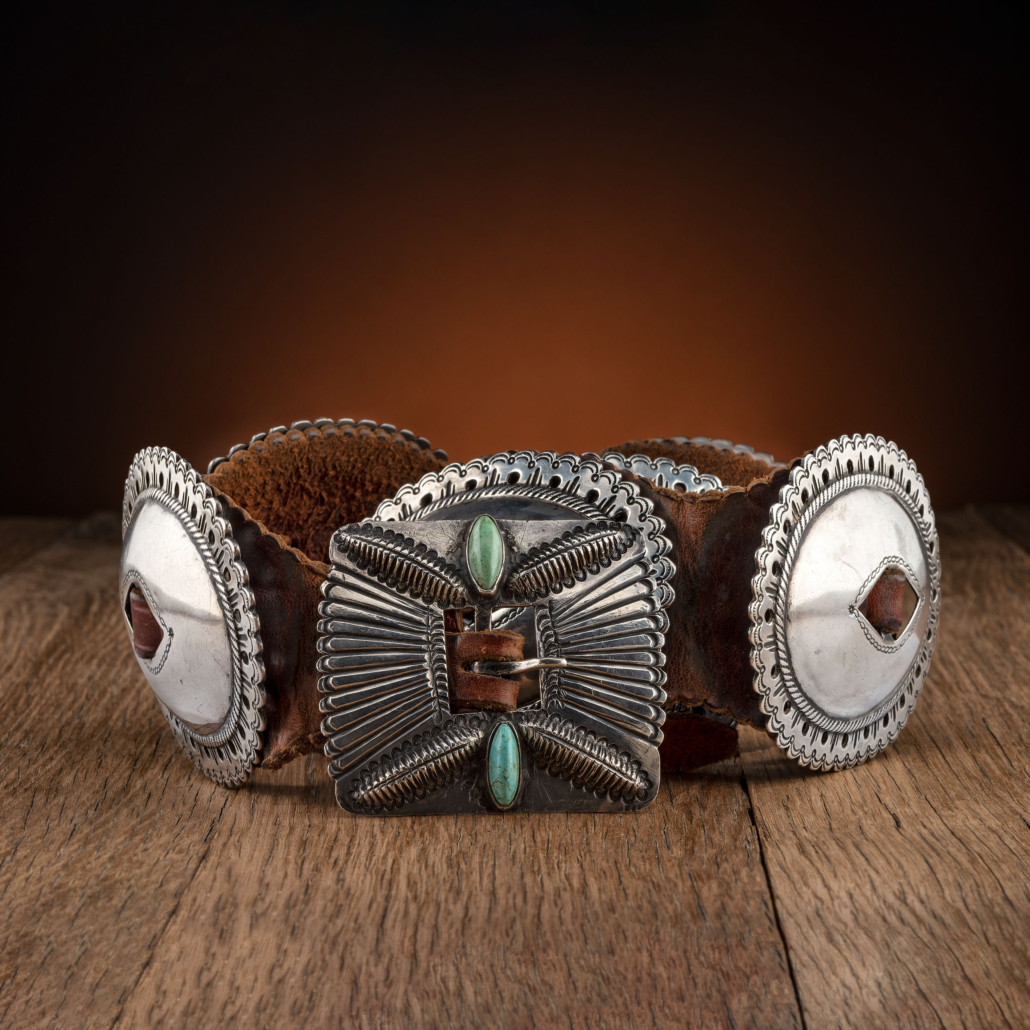Navajo first phase silver and turquoise concha belt, $22,500