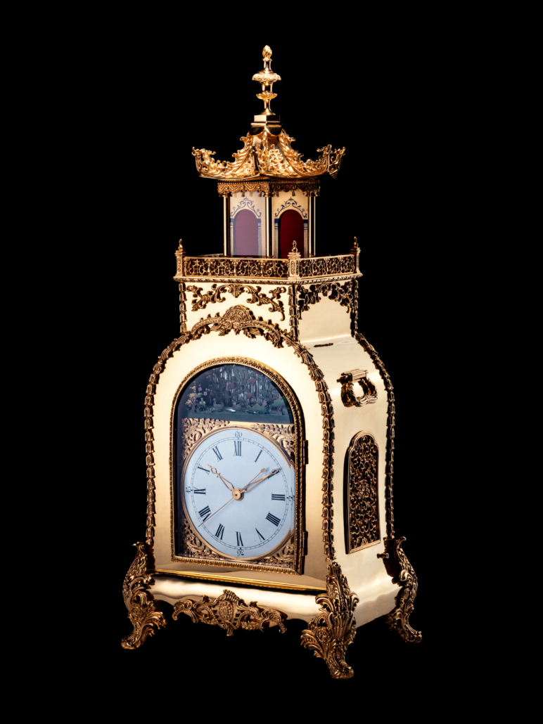 Chinese ormolu automaton acrobat mantel clock, est. $30,000-$50,000