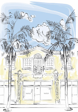 An illustration of the exterior of the newly-opened Doyle gallery in Palm Beach, Florida