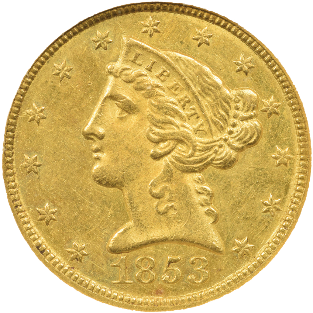 1853-C half eagle, $8,750. Image courtesy of Skinner, Inc.