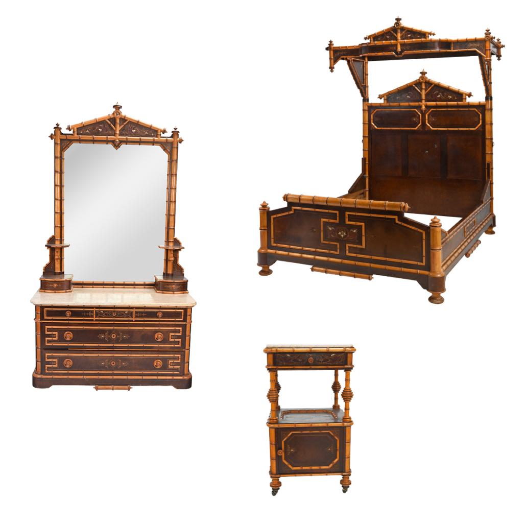  Circa-1873 Japonesque suite of furniture attributed to Maison Gueret Freres, Paris, est. $4,000-$6,000