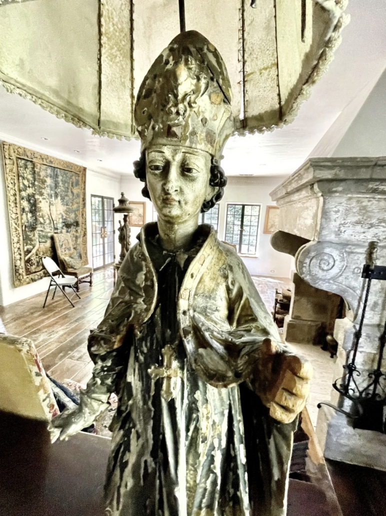 17th-century French religious sculpture (santo) converted to a standing lamp, est. $700-$3,500