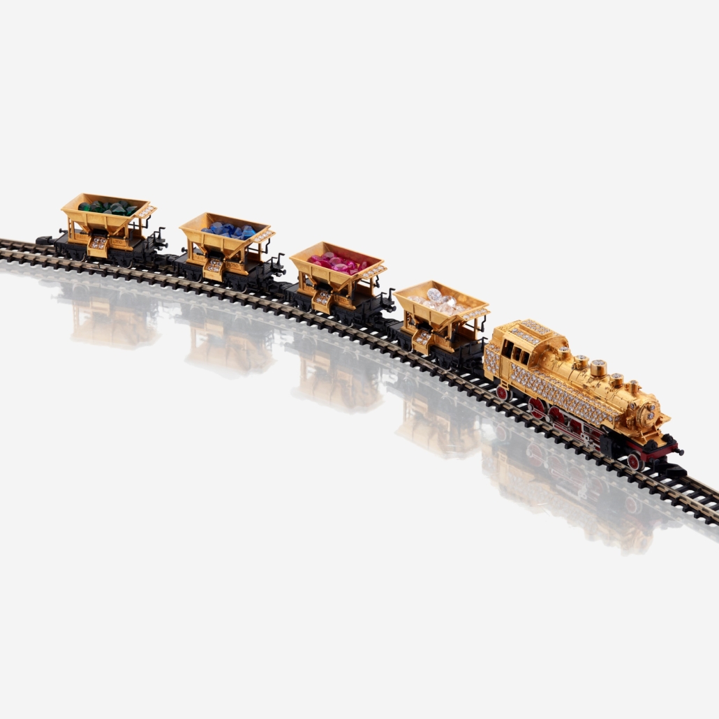 Halberstadt gold, diamond and synthetic gemstone model train set, est. $8,000-$12,000