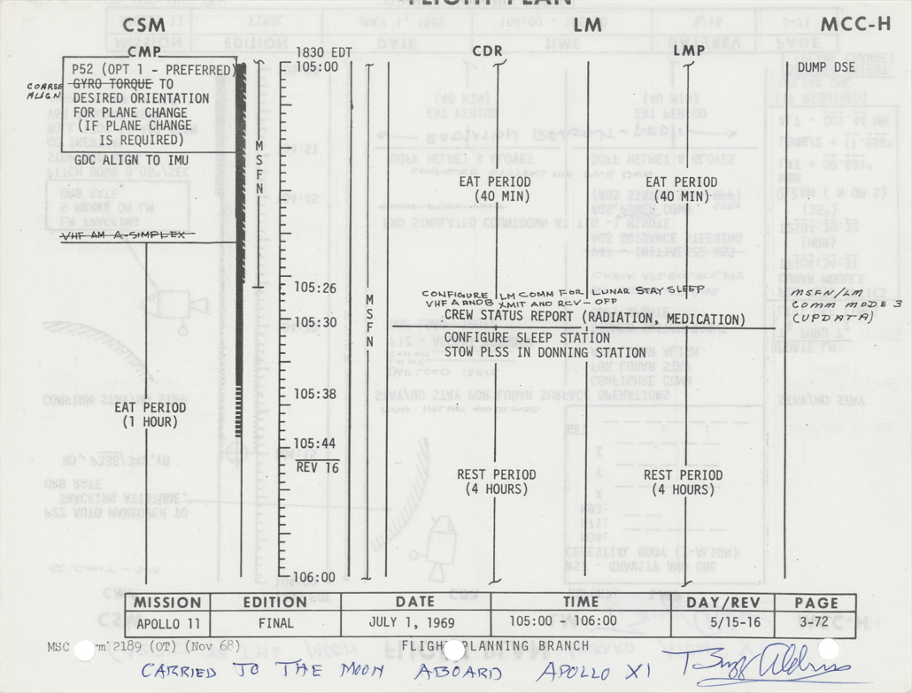 Buzz Aldrin's Apollo 11 flown flight form page, $129,693