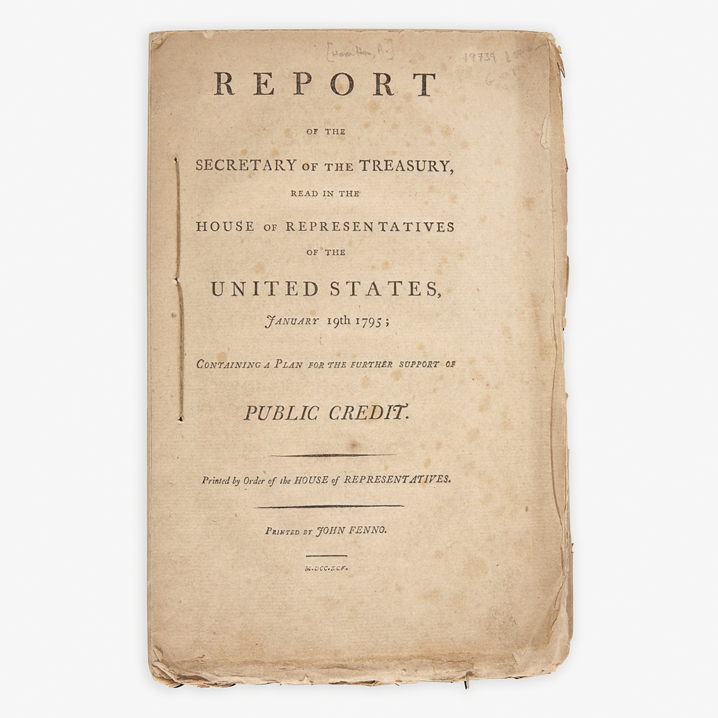 ‘Report of the Secretary of the Treasury ... Containing a Plan for the further support of Public Credit,’ $63,000