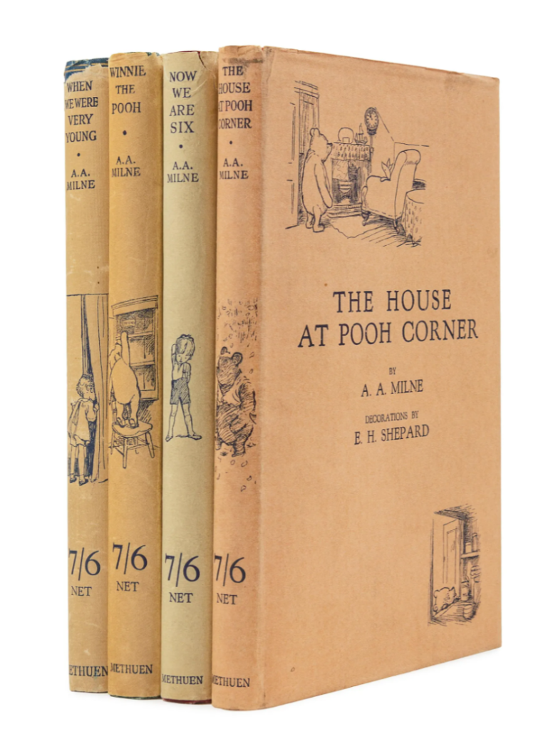 A second printing, first edition, four-volume set of the original Pooh books, earned $8,500 plus the buyer’s premium in November 2019 at Hindman. Image courtesy of Hindman and LiveAuctioneers.