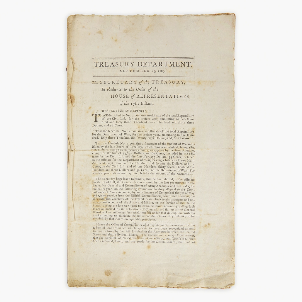 ‘Treasury Department. September 19, 1789 ... ,’ $40,950