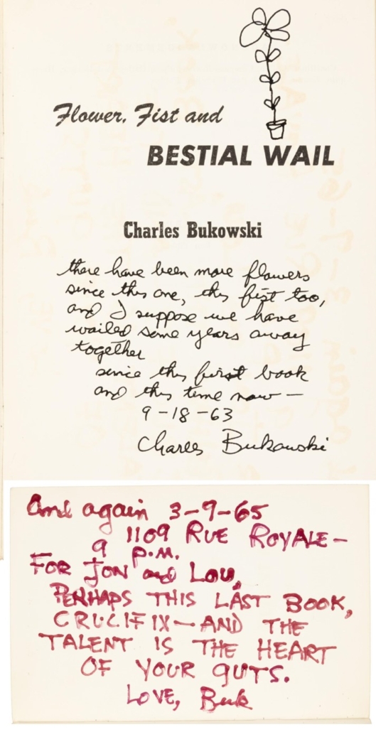 Inscribed copy of Charles Bukowski’s ‘Flower, Fist and Bestial Wall,’ est. $10,000-$15,000