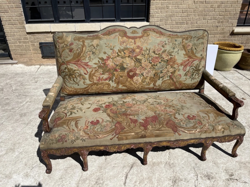 18th-century French carved giltwood sofa upholstered in an Aubusson tapestry, est. $700-$12,000