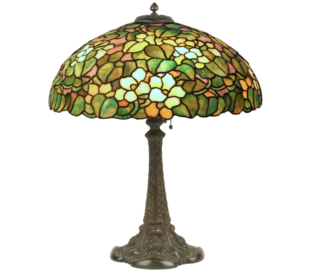 Duffner & Kimberly table lamp with Nasturtiums floral pattern glass shade, CA$23,600