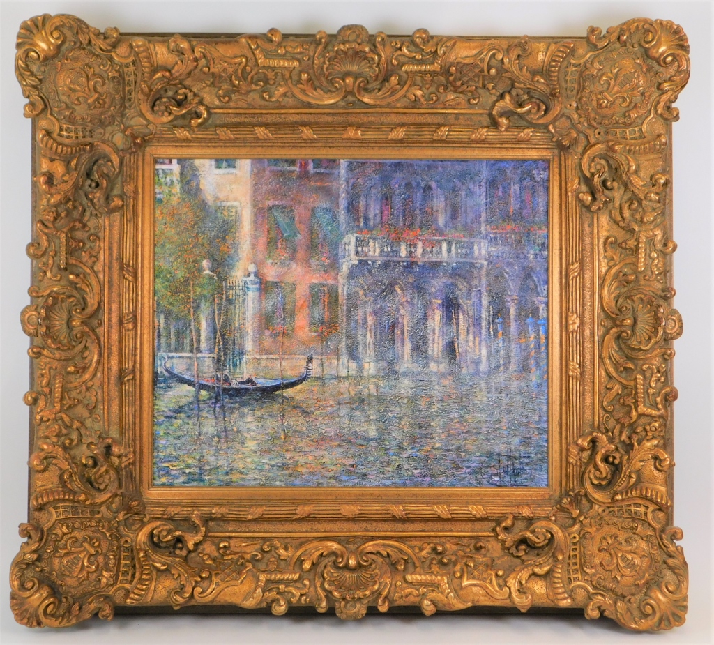Venetian canal painting by Guy Dessapt, $5,938