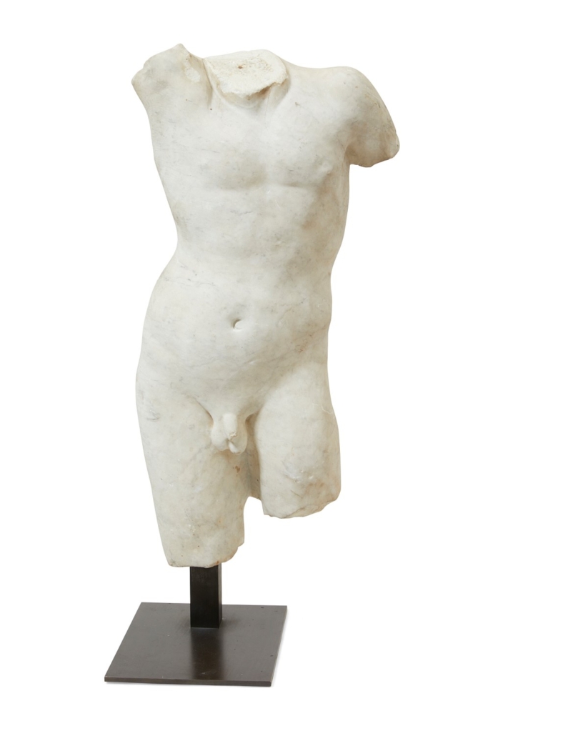 Italian white marble torso of a youth, $35,000