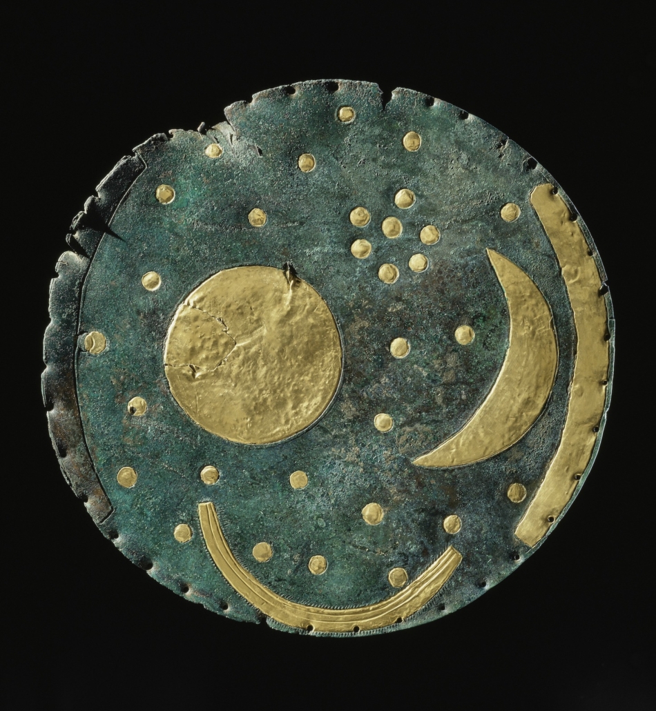 Another view of the Nebra sky disc, Germany, about 1600 BCE. State Office for Heritage Management and Archaeology Saxony-Anhalt, Juraj Lipták