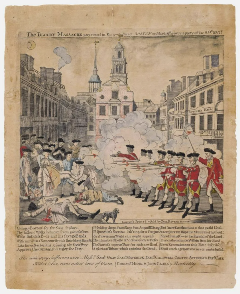 Paul Revere's hand-colored 1770 engraving of the Boston Massacre, est. $80,000-$120,000