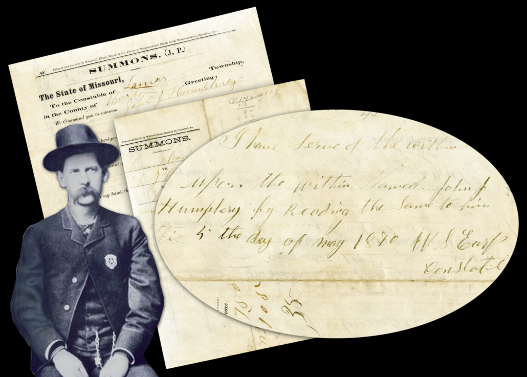 Summons personally endorsed by Constable Wyatt Earp, est. $30,000-$35,000
