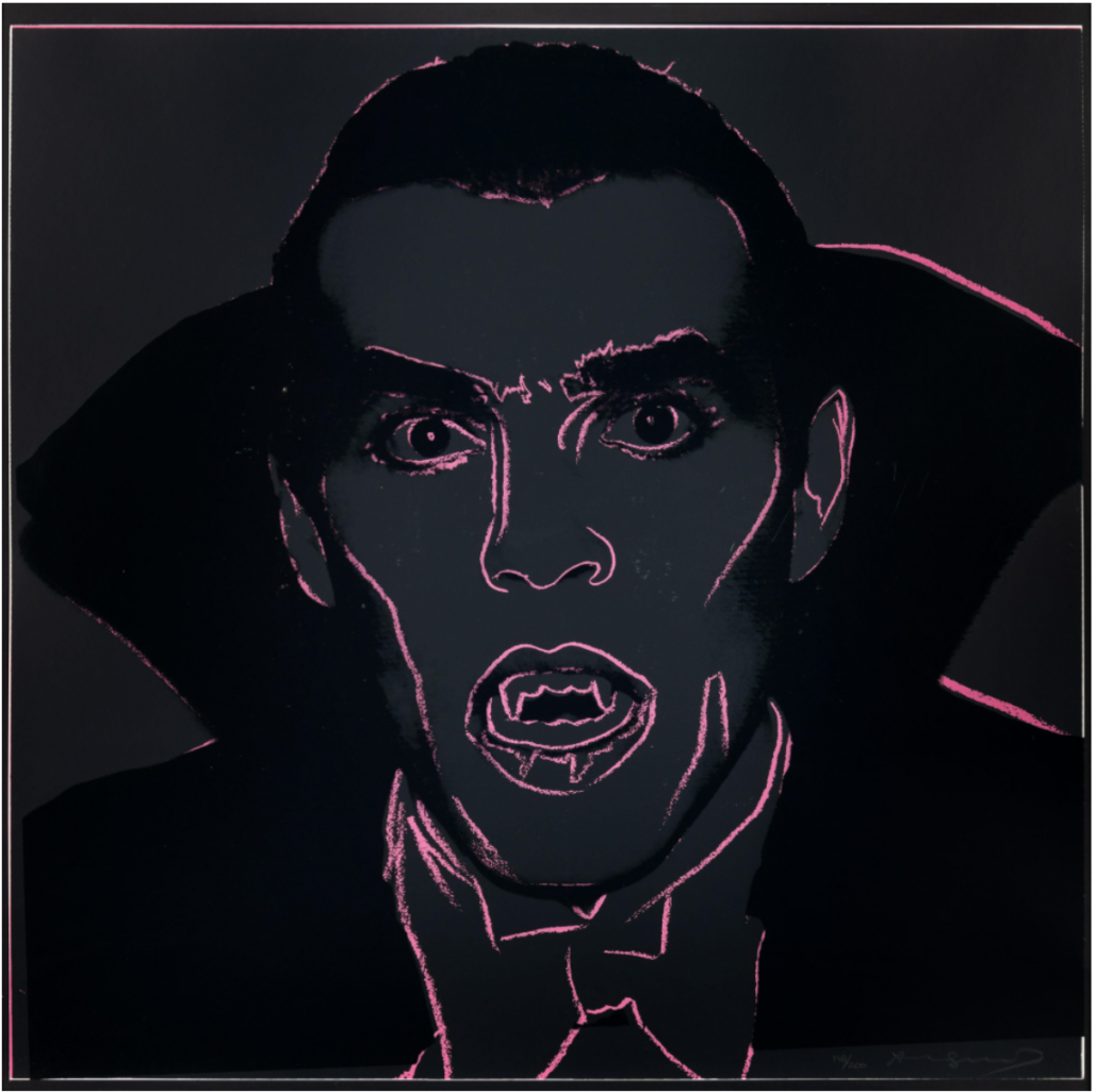 An Andy Warhol screenprint of Dracula sold in May 2020 for $17,000 plus the buyer’s premium. Image courtesy of Hindman and LiveAuctioneers.
