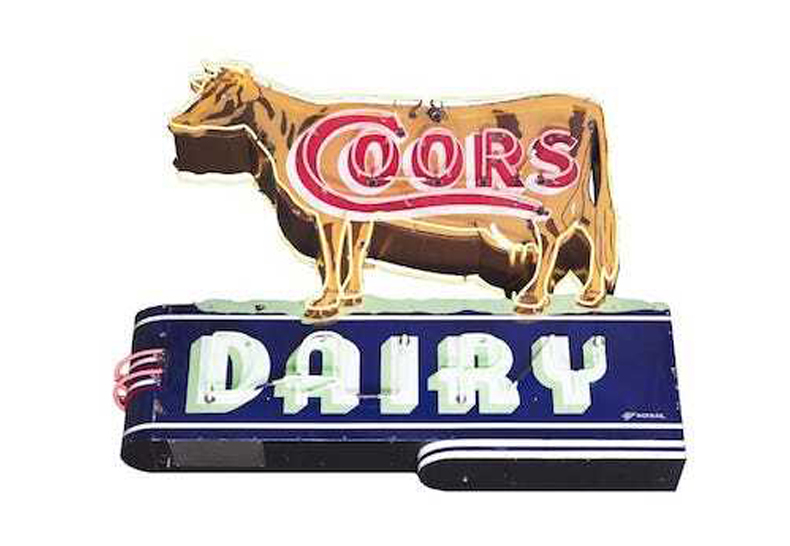 This die-cut porcelain neon Coors Dairy sign earned $34,500 plus the buyer’s premium in December 2017 at Dan Morphy Auctions. Image courtesy of Dan Morphy Auctions and LiveAuctioneers.