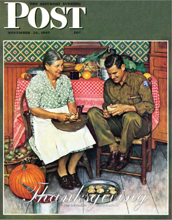 The finished Norman Rockwell artwork as it appeared on the cover of the November 24, 1945 issue of The Saturday Evening Post