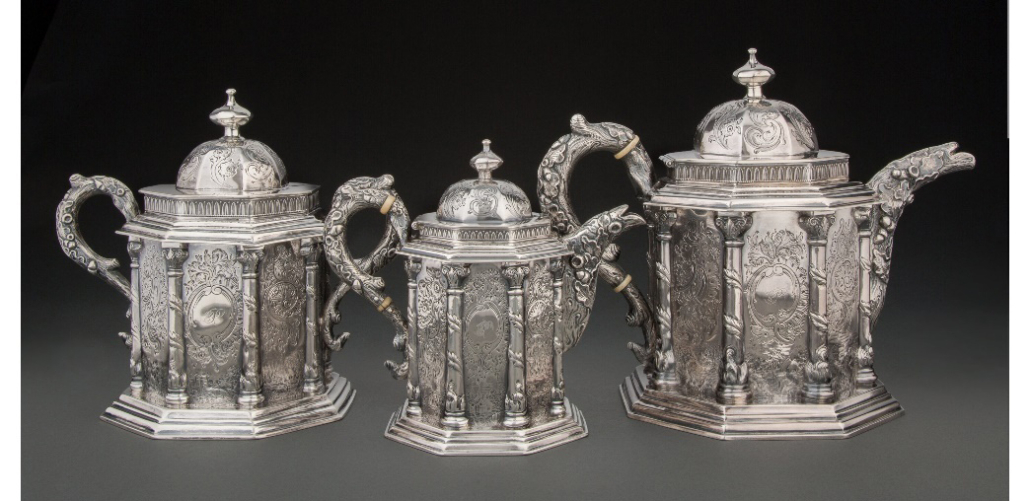 Three-piece Stebbins & Co. tea set, est. $5,000-$7,000