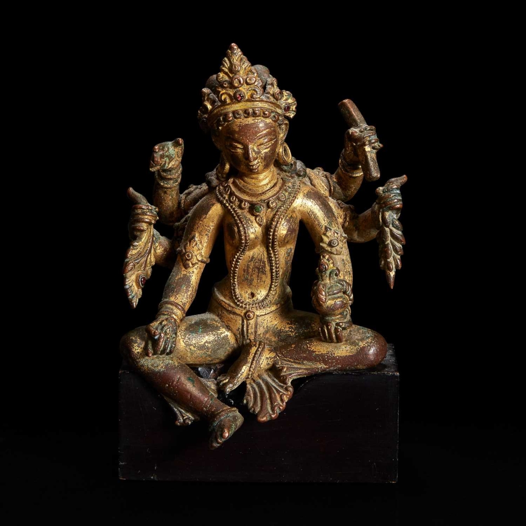 Nepalese gilt copper alloy figure of Vasudhara, $47,250