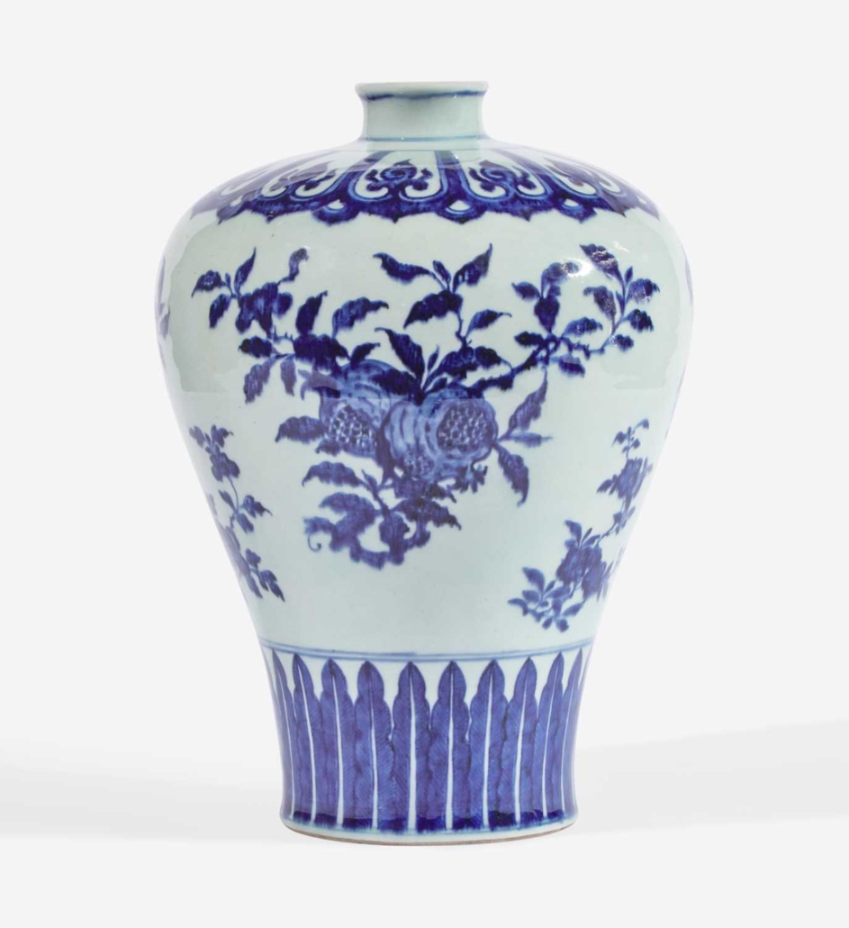 Chinese blue and white porcelain Ming-style meiping vase, $50,400
