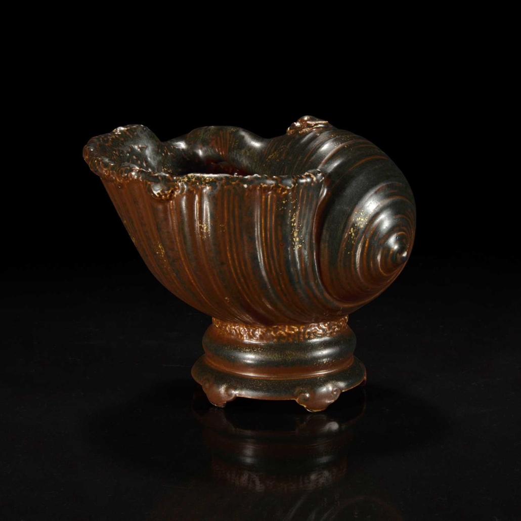 Chinese faux bronze porcelain shell-form coupe, $50,400