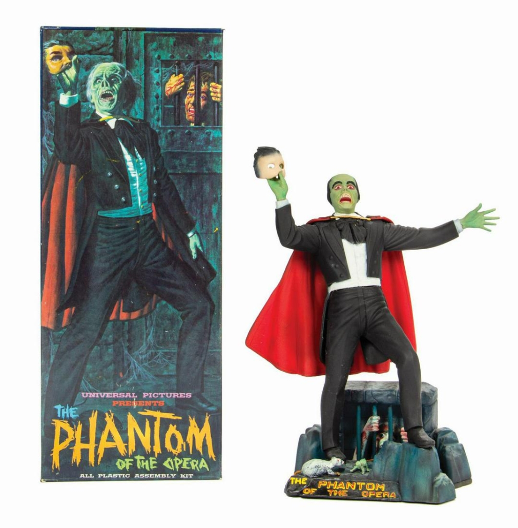 Released in 1963, the Aurora movie monster model-building kit featuring the Phantom of the Opera was a big hit. This example fetched $200 plus the buyer’s premium in January 2021 at Van Eaton Galleries. Image courtesy of Van Eaton Galleries and LiveAuctioneers.