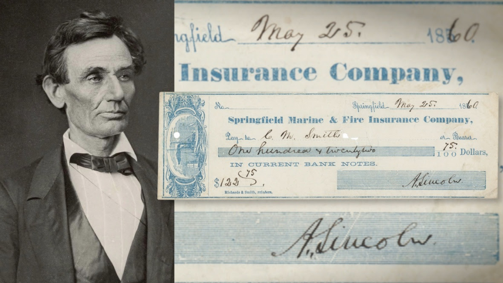 Check signed and filled out in 1860 by Abraham Lincoln, $35,255