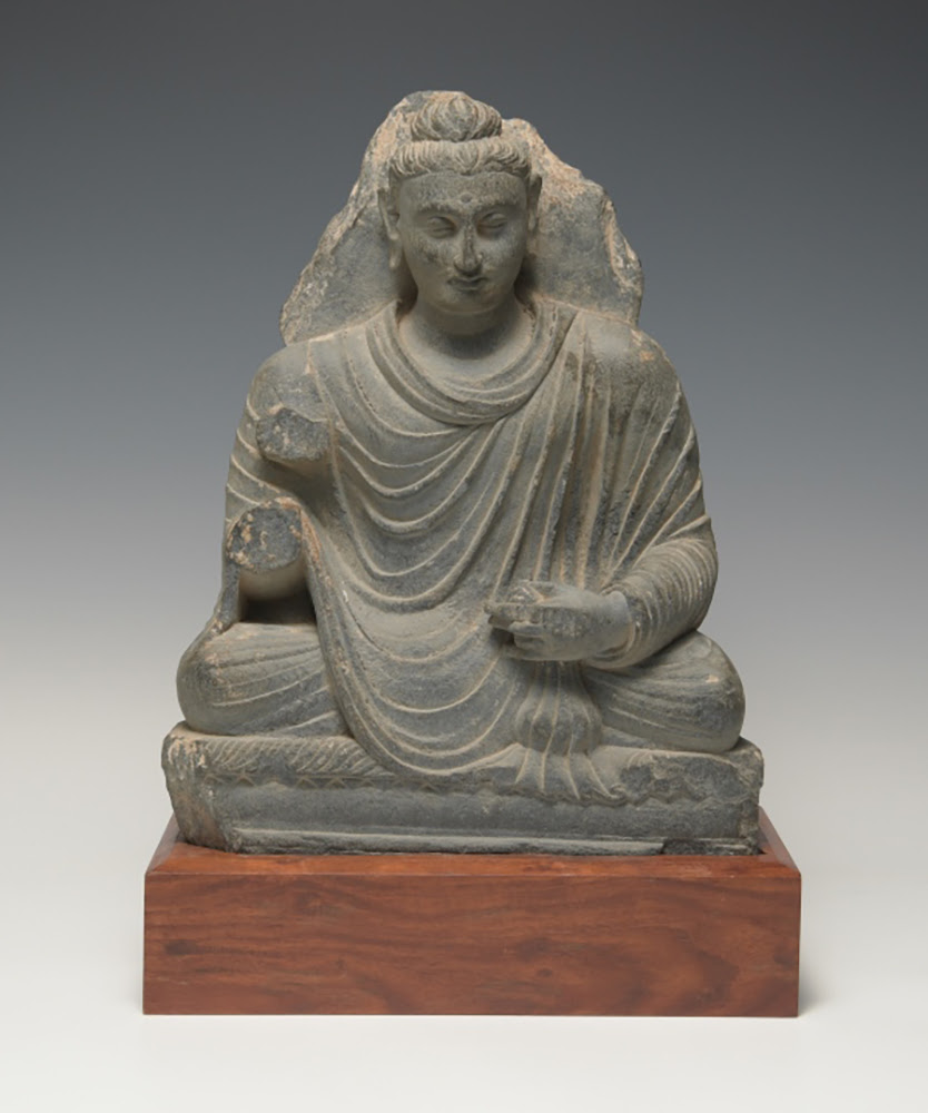 Gray schist Gandhara Buddha, 2nd or 3rd century, est. $10,000-$12,000