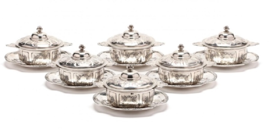 Set of Emile Delaire silver ecuelles with covers and underplates, est. $5,000-$10,000