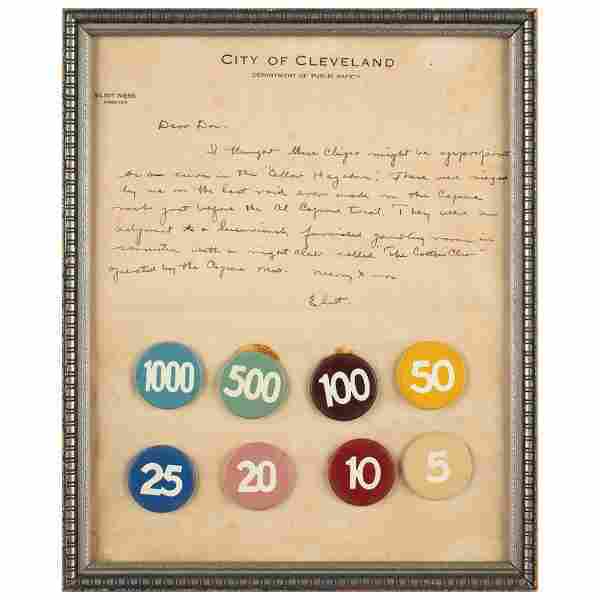 Signed Eliot Ness letter with illegal roulette Lammer chips collected during the last Capone mob raid, est. $30,000-$40,000