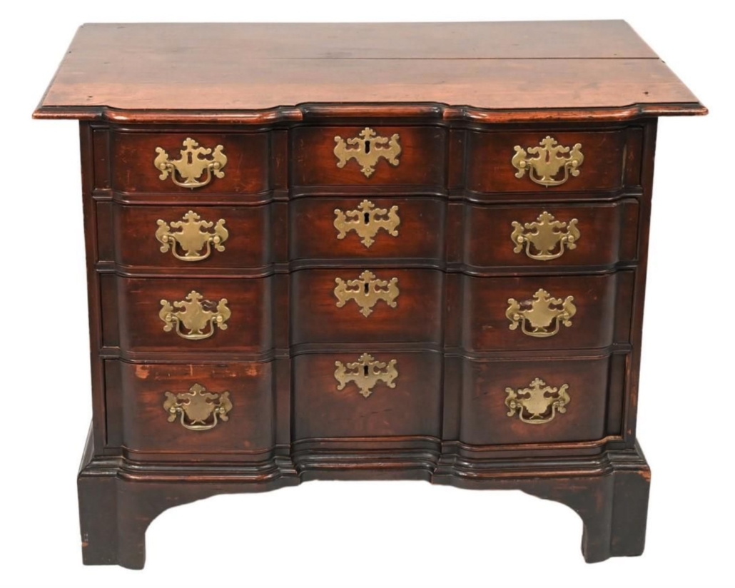 Miniature (30-inch-tall) mahogany Chippendale chest, $25,200