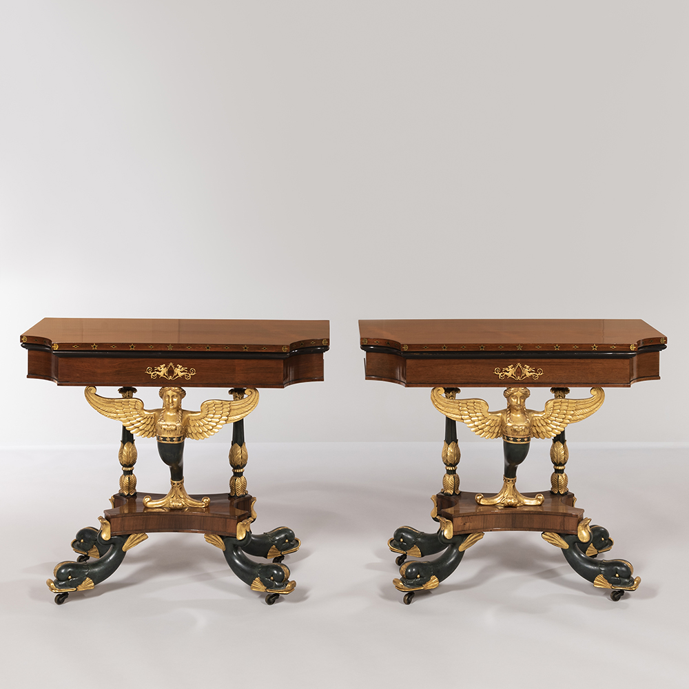 Pair of classical card tables attributed to Charles-Honore Lannuier, est. $100,000-$150,000. Image courtesy of Skinner, Inc. www.skinnerinc.com