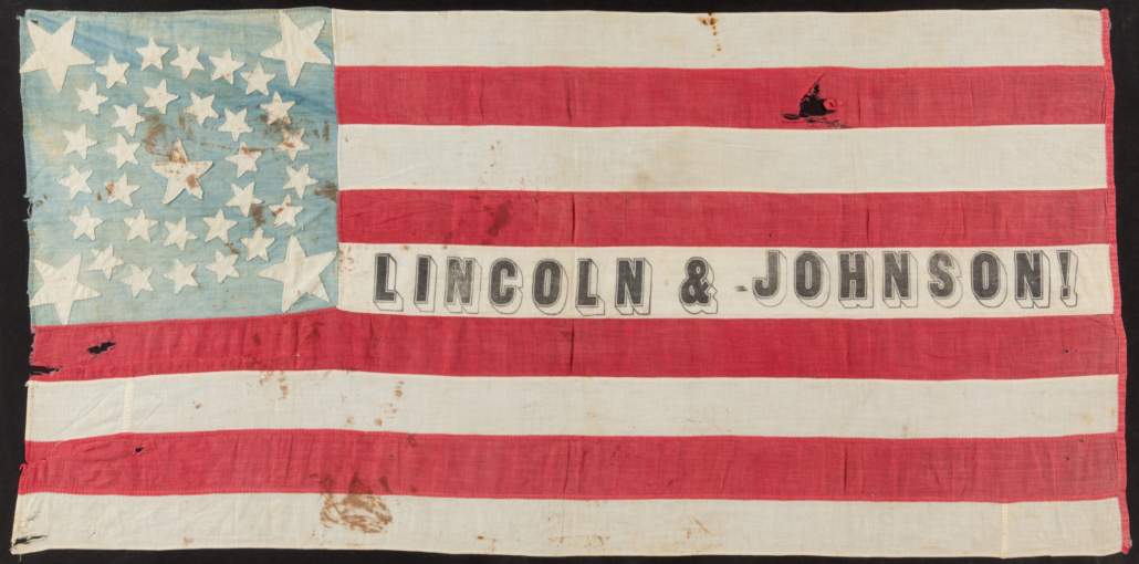 Extremely rare 1864 Lincoln-Johnson campaign flag, est. $10,000-$15,000