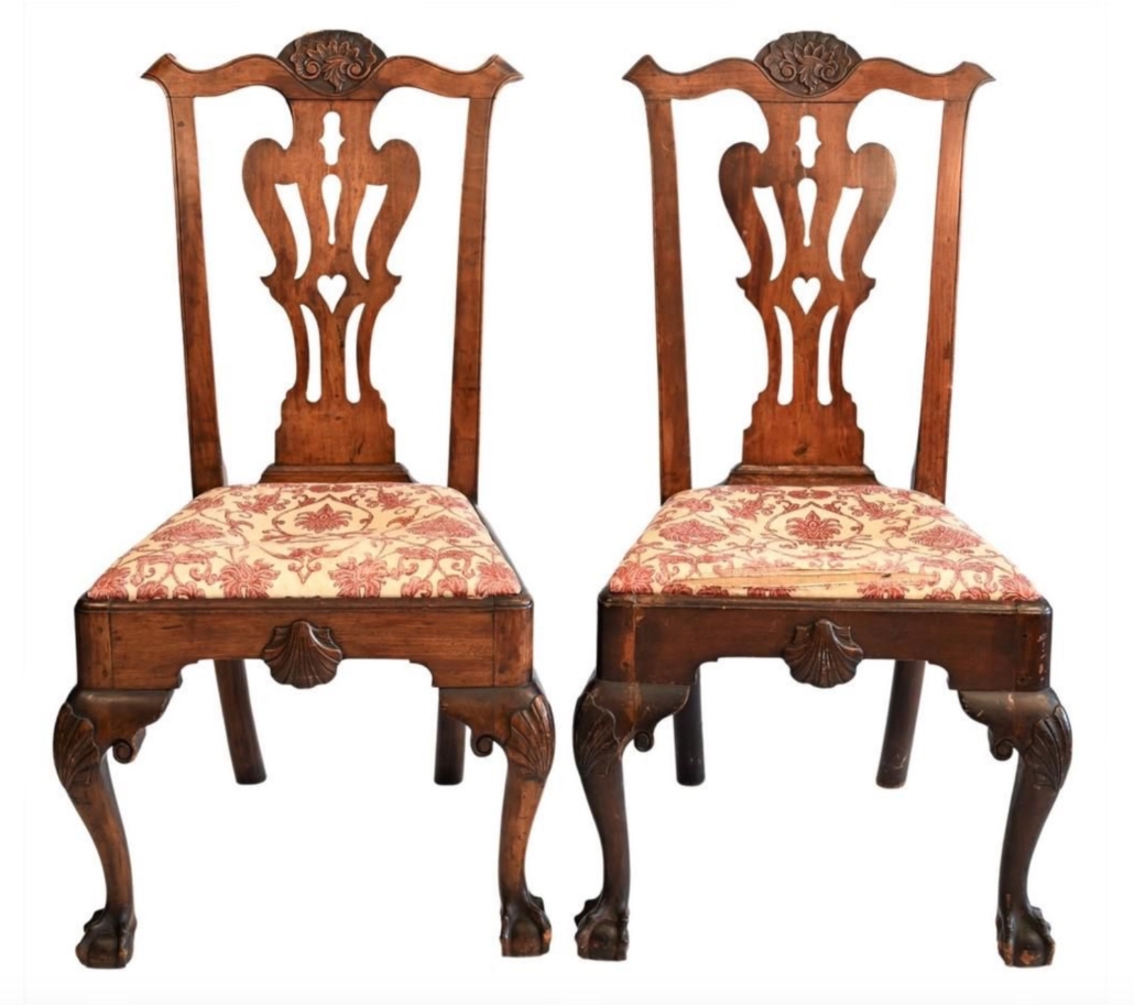 Walnut Chippendale side chairs, $10,000