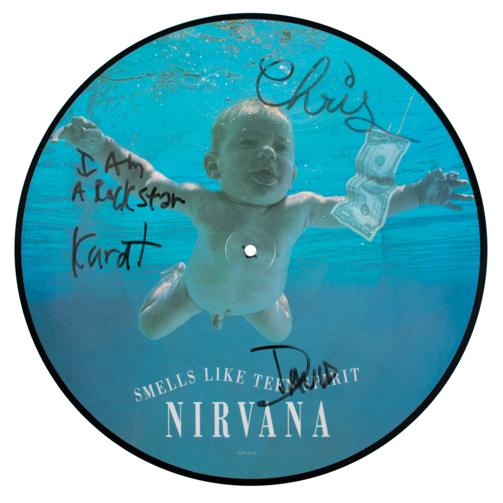 Signed Nirvana ‘Smells Like Teen Spirit’ picture disc, est. $12,000-$15,000