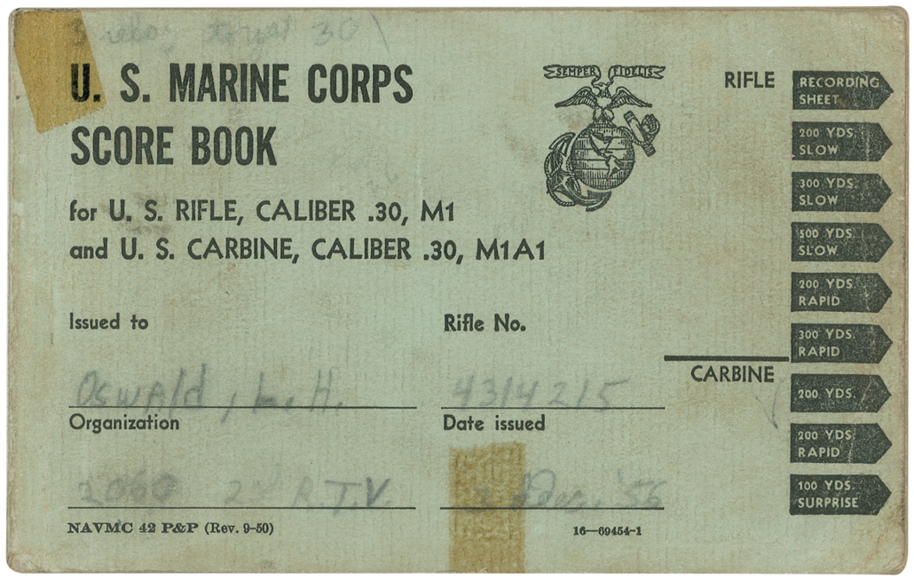 Lee Harvey Oswald's U. S. Marine Corps score book, $75,000