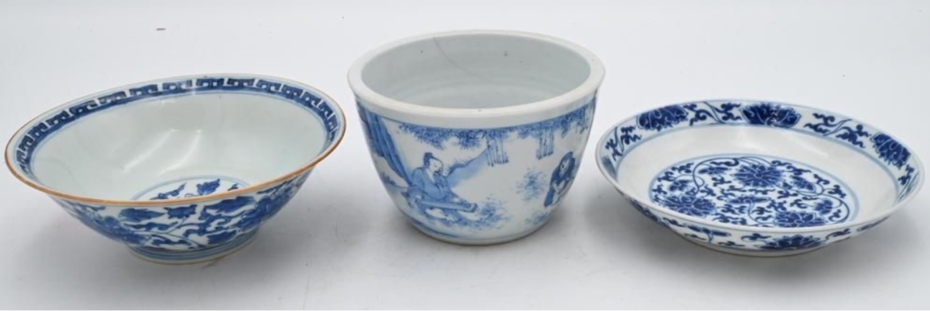 Trio of white and blue Chinese items, $9,000