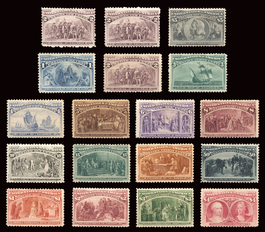 Scott #230-245 complete U.S. Columbian Mint Set from 1893, est. $3,000-$5,000
