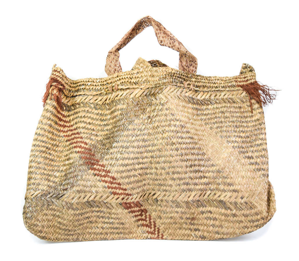 Basket bag with handles, created in the Murik Lakes region of the lower Sepik River area, est. $200-$400