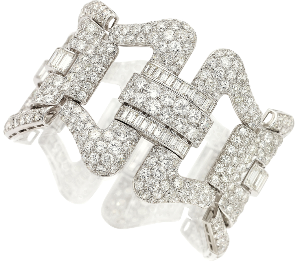 Art Deco diamond and platinum bracelet, est. $35,000-$45,000