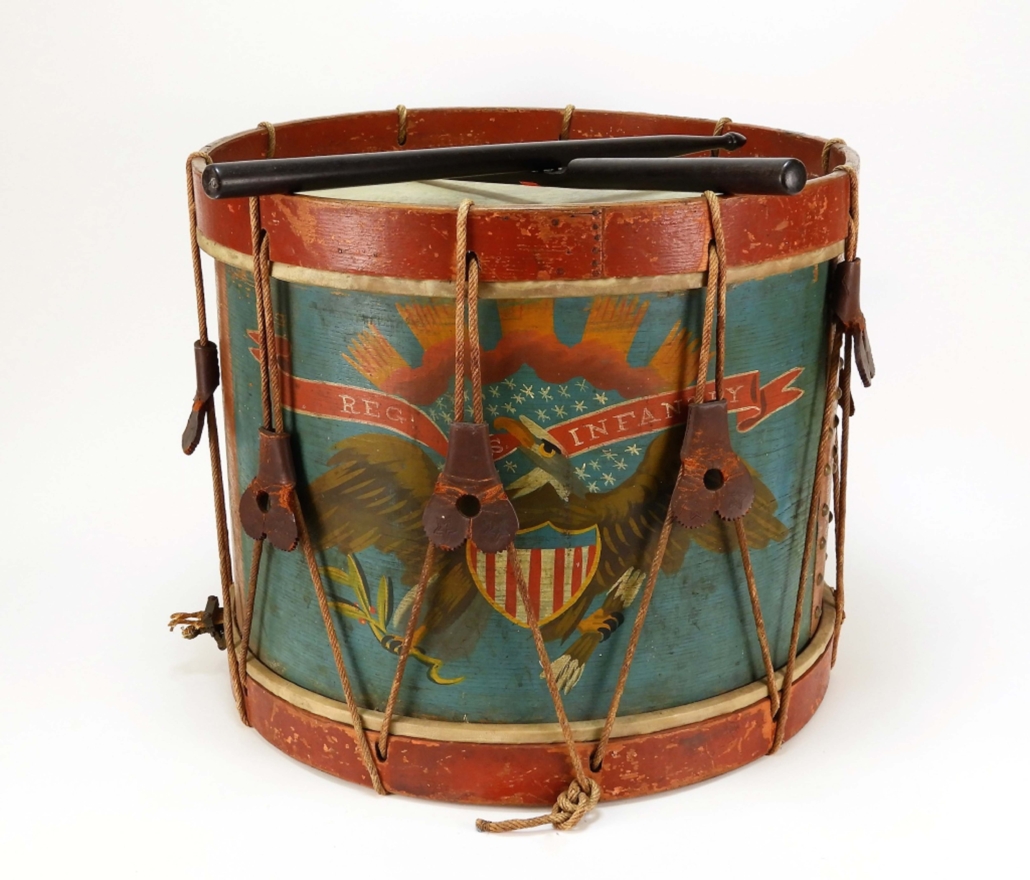 Circa-1864 Civil War regulation painted rope tension drum, est. $2,000-$3,000