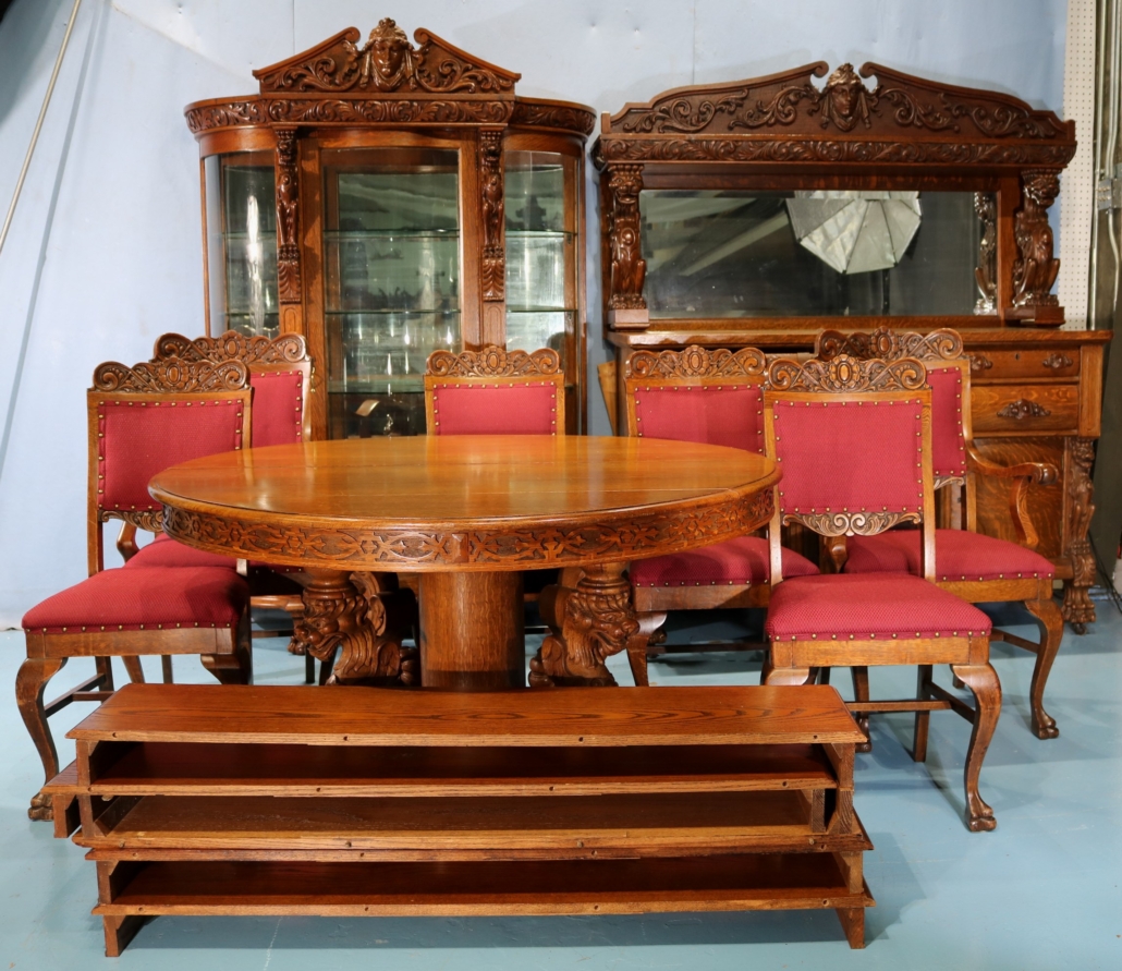R. J. Horner dining room suite with china cabinet, table with five leaves, six chairs and sideboard, est. $15,000-$45,000