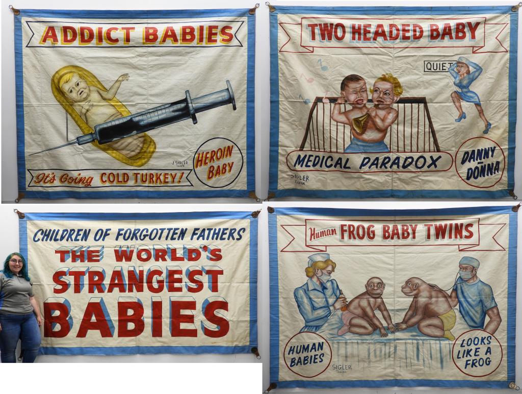 Four circus sideshow banners by Jack Sigler, est. $2,000-$3,000