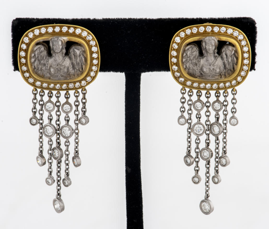 Kieselstein-Cord 18K yellow and white gold Angel in My Window diamond drop clip earrings, est. $4,000-$6,000